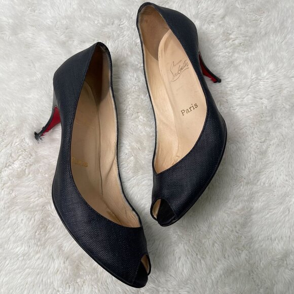 Christian Louboutin Women's Black Peep Toe Pumps Slip On Shoes